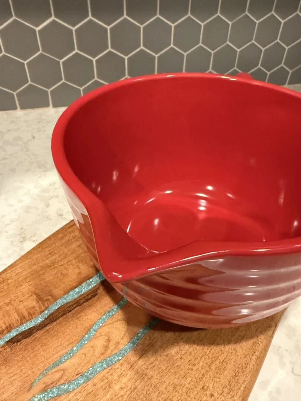 Harry & David Red Ceramic Batter Bowl w/Spout